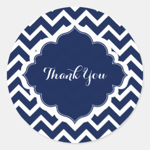 Navy Blue & White Chevron Zigzag Pattern Classic Round Sticker