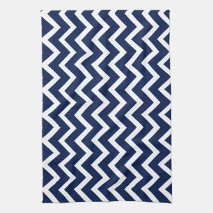 Navy Blue & White Chevron Zigzag Pattern Kitchen Towel