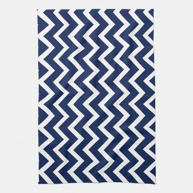 Navy Blue & White Chevron Zigzag Pattern Kitchen Towel (Vertical)
