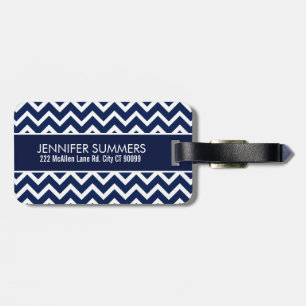 Navy Blue & White Chevron Zigzag Pattern Luggage Tag