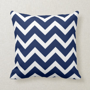 Navy Blue & White Chevron Zigzag Pattern Throw Pillow