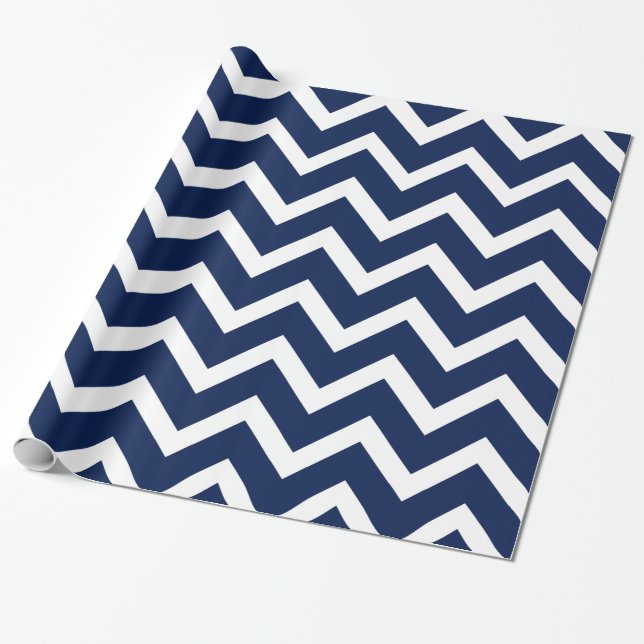 Navy Blue & White Chevron Zigzag Pattern Wrapping Paper (Unrolled)