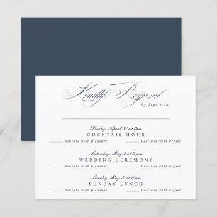 Navy Blue White Classic Calligraphy multi-event RSVP Card