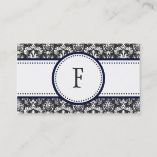 Navy Blue & White Classic Damask Mommy Calling / Card