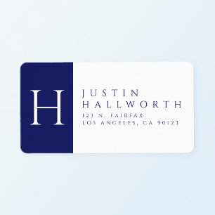 Navy Blue & White Classy Return Address Label