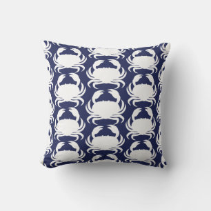 Navy Blue White Crab Pattern Nautical Boat Pool Throw Pillow