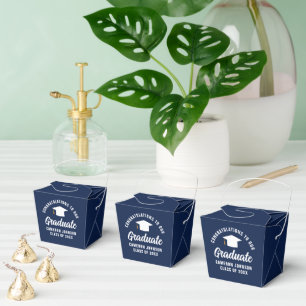 Navy Blue White Custom Graduation Party Fortune Favor Box