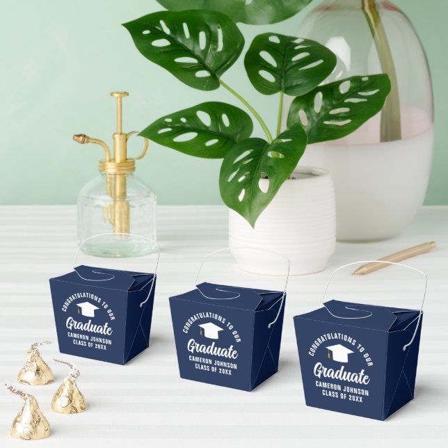 Navy Blue White Custom Graduation Party Fortune Favor Box (Multiple)