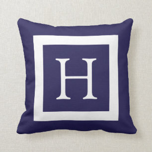 Navy Blue White Custom Monogram Throw Pillow
