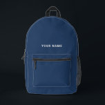 Navy blue white Custom Name Backpack<br><div class="desc">Easily personalize this simple and cool backpack adding your name or custom text. A cool and modern design in navy blue and white featuring clear sans serif font, for a modern, professional and edgy look, perfect as custom gift for college students, high school, kids. The backpack can be customized in...</div>