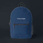 Navy blue white Custom Name Backpack<br><div class="desc">Easily personalize this simple and cool backpack adding your name or custom text. A cool and modern design in navy blue and white featuring clear sans serif font, for a modern, professional and edgy look, perfect as custom gift for college students, high school, kids. The backpack can be customized in...</div>