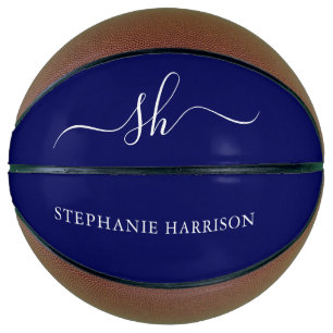 Navy Blue White Custom Name Monogram  Basketball