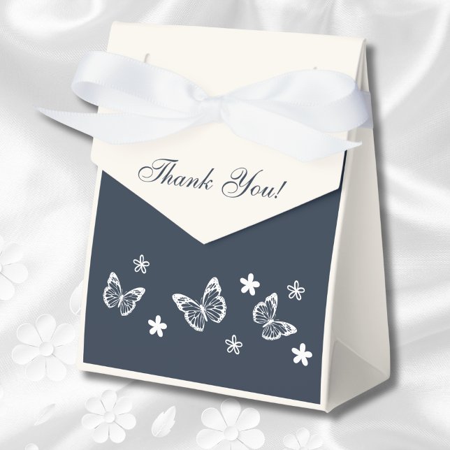 Navy Blue White Daisy Butterfly Bridal Shower Favor Box (Creator Uploaded)