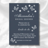 Navy Blue White Daisy Butterfly Bridal Shower