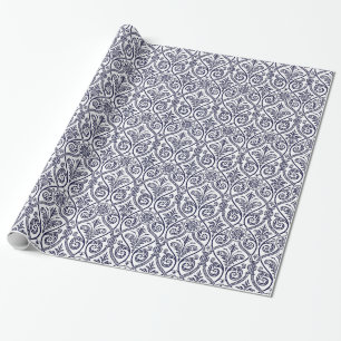 Navy Blue & White Damask Gift Wrap
