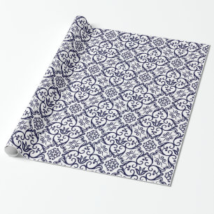 Navy Blue & White Damask Gift Wrap