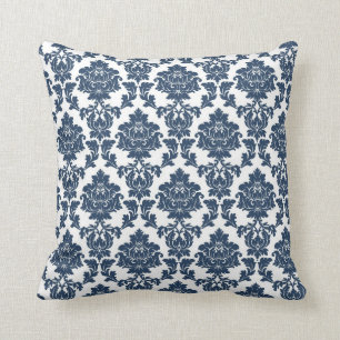 Navy Blue - White Damask Pillow