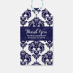 Navy Blue White Damask Vintage Wedding Event Favou Gift Tags