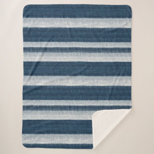Navy Blue White Denim Jean Stripes Christmas Sherpa Blanket