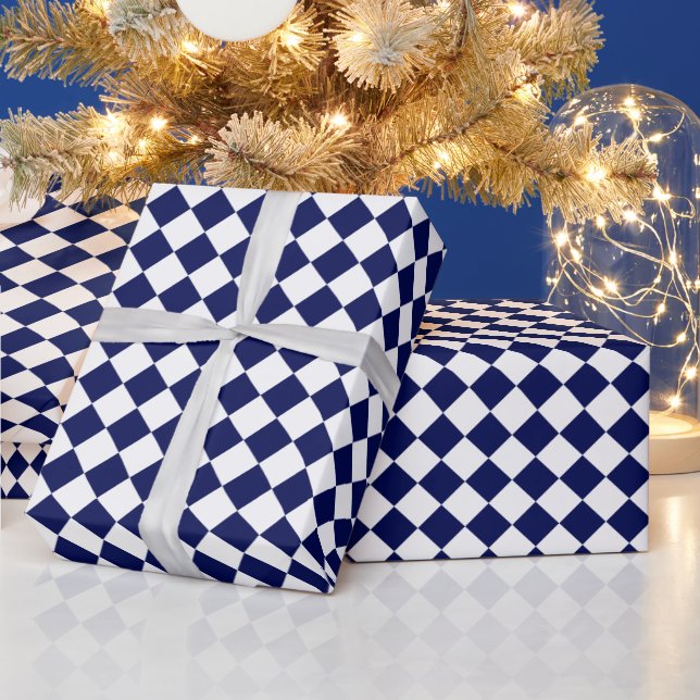 Navy Blue / White Diamond Pattern Simple Masculine Wrapping Paper (Holidays)