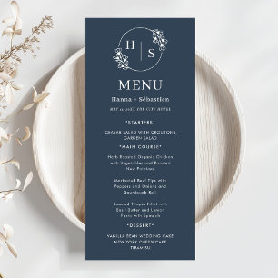 Navy Blue White Elegant Classic Wedding Menu