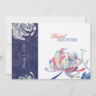 Navy Blue & White Elegant Floral Bridal Shower Invitation