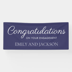 Navy Blue White Elegant Script Engagement Banner