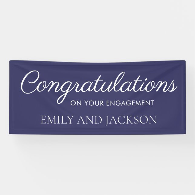 Navy Blue White Elegant Script Engagement Banner (Horizontal)