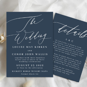 Navy Blue White Elegant The Wedding Invitation