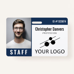 Navy Blue White Employee ID Photo & Large Logo Badge