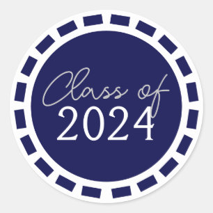 Navy Blue & White Filmstrip Graduation Classic Round Sticker