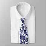 Navy-Blue & White Floral Damasks Neck Tie<br><div class="desc">Elegant dark navy blue floral damasks over white changeable background colour.</div>