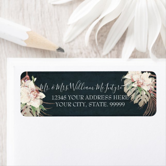 Navy Blue White Floral Tropical Foliage Wedding (Insitu)