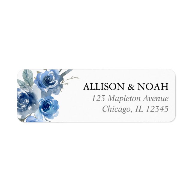 Navy blue white floral watercolor wedding (Front)