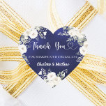 Navy blue white florals heart thank you wedding sticker<br><div class="desc">A navy blue,  uneven coloured background. Decorated with white florals,  roses and a heart. Personalize and add your names. With the text: Thank you for sharing our special day.</div>