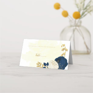 navy blue & white flowers gold botanical wedding place card