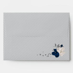 navy blue & white flowers grey wedding envelope