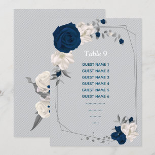 navy blue white flowers seating chart table number