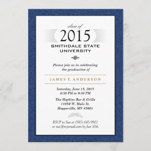 Navy Blue & White Formal Graduation Invitation