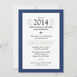 Navy Blue & White Formal Graduation Invitation
