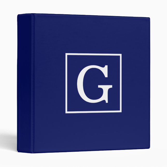 Navy Blue White Framed Initial Monogram Binder (Front/Spine)