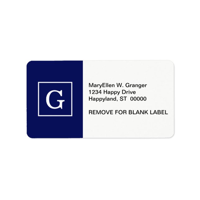 Navy Blue White Framed Initial Monogram Label (Front)