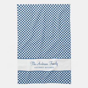 Navy Blue White French Plaid Check Country Gourmet Kitchen Towel