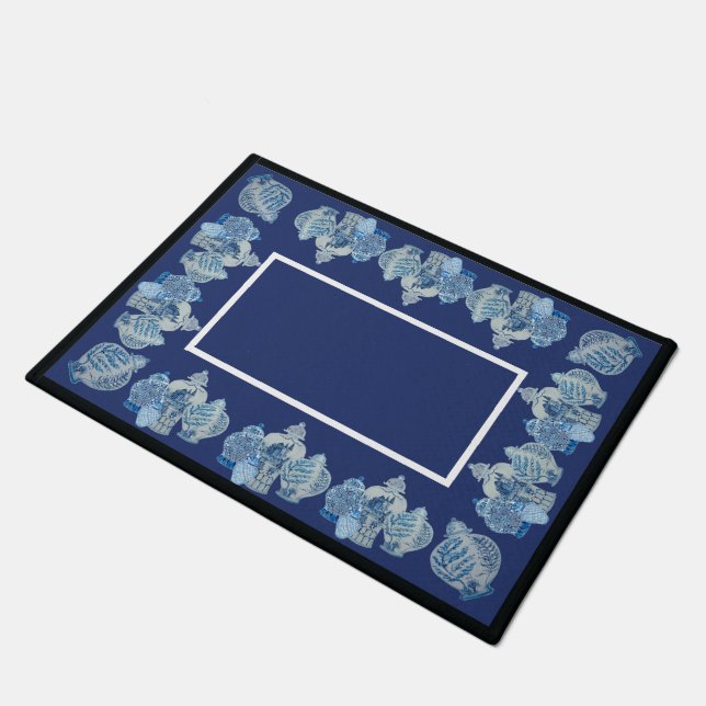 Navy Blue & White Ginger Jars Doormat (Angled)