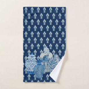 Navy Blue & White Ginger Jars Hand Towel