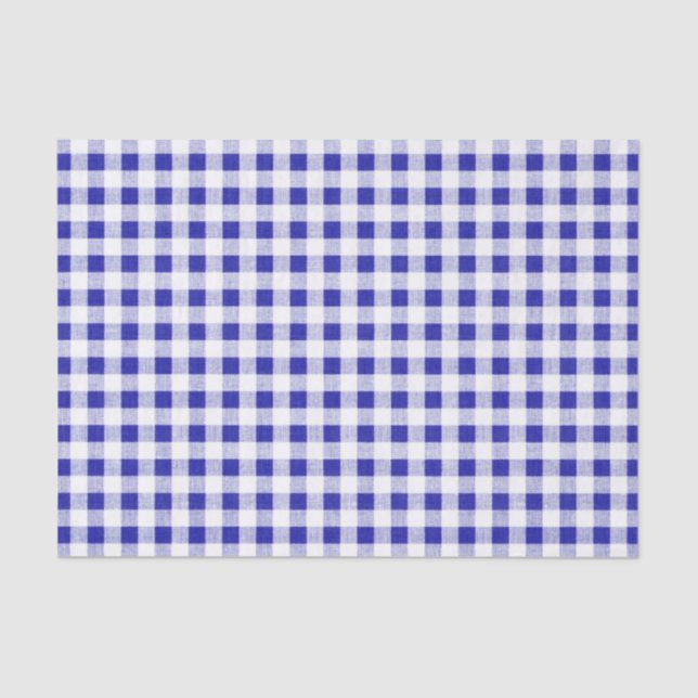 Navy Blue White Gingham Pattern Tissue Paper (Front)
