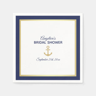 Navy Blue White Gold Anchor Nautical Bridal Shower Napkin