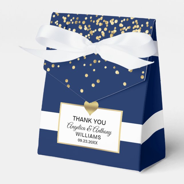 Navy Blue White Gold Heart Party Favour Wedding Favor Box (Front Side)