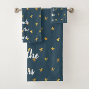 Navy Blue White Gold Stars  Bath Towel Set
