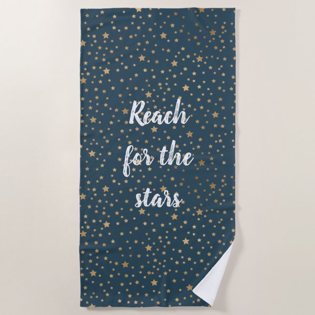 Navy Blue White Gold Stars  Beach Towel (Front)